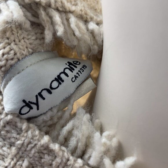 VINTAGE DYNAMITE Crop Fisherman Fringed Turtleneck Hem Knitted Sweater VTG M / S - Picture 7 of 8